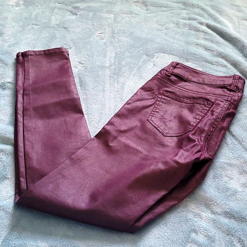 Dark plum leather like jeans skinny tinseltown